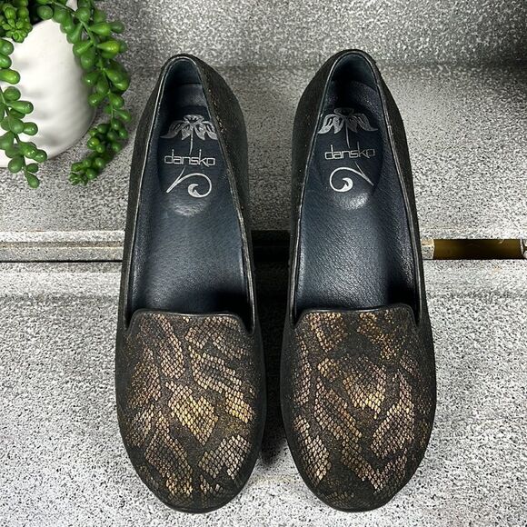 Dansko Olivia Bronze Python Leather Loafers Shoes Size 6.5 7 - Picture 3 of 9